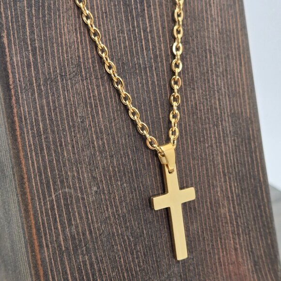 14K Gold Cable Chain Necklace with Cross Pendant - Picture 7 of 7